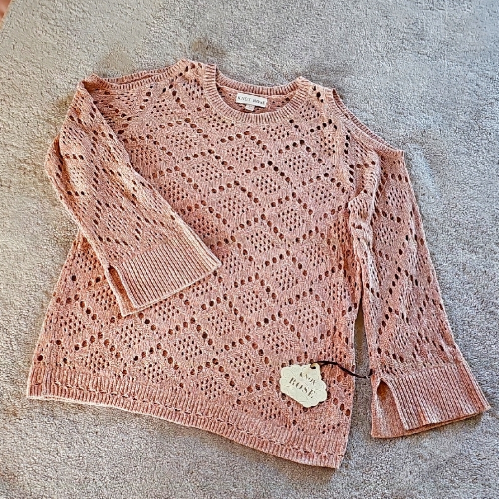 Knox Rose Cold Shoulder Open-Knit Sweater
